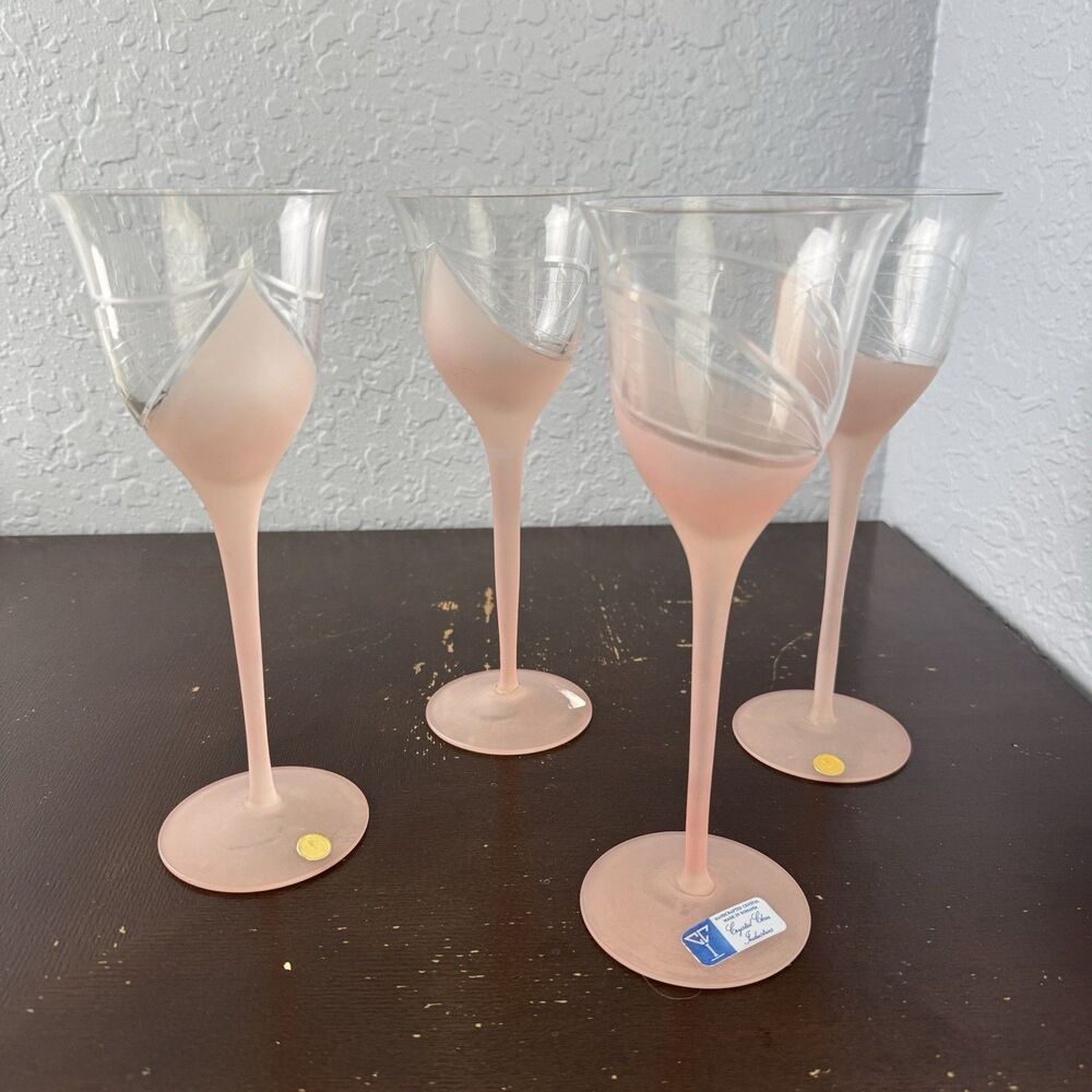 Crystal Clear Industries Champagne Flutes Set Of 4 Pink Frosted And Clear Glass